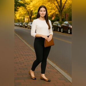 Nine West Teland3 Flats | Two-Tone Pecan & Black Cap Toe Ballet Shoes Size 7 NWB